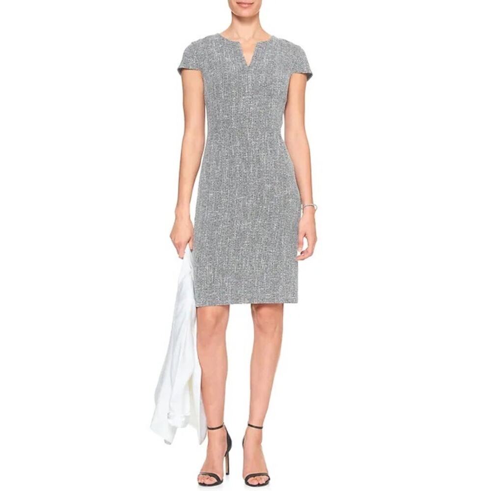 Banana Republic Tweed Short Sleeve Split Neck Sheath Dress Size 8